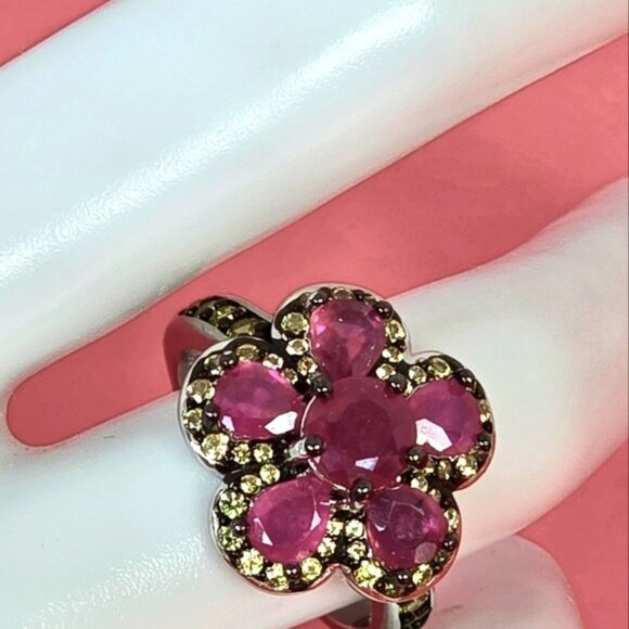 925 Sterling Silver Ring Sz 6.5 with Natural Round Ruby 6mm & Sapphire Gemstones - Picture 10 of 11